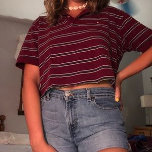 Maroon Tommy Hilfiger Cropped Polo Shirt